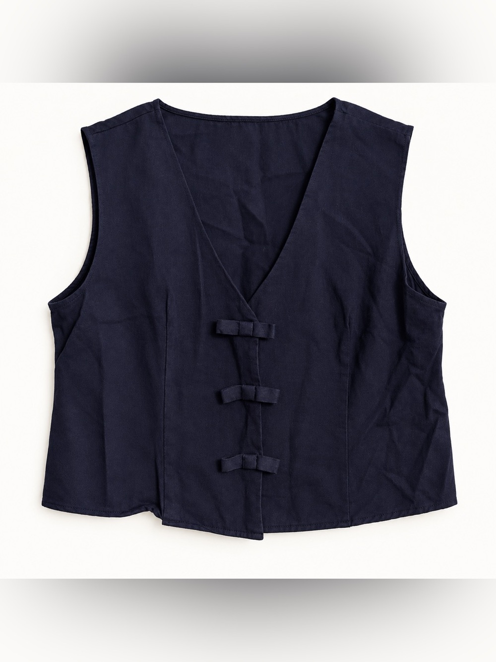 GLG Navy Bow-Front Cropped Vest | Size XL